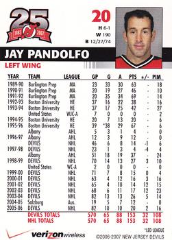 2006-07 25th Anniversary Captains' Series New Jersey Devils #NNO Jay Pandolfo Back
