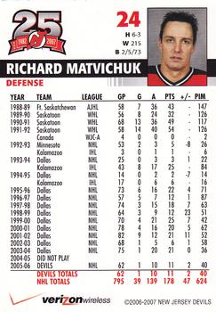 2006-07 25th Anniversary Captains' Series New Jersey Devils #NNO Richard Matvichuk Back