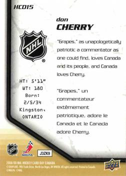 2009 Upper Deck National Hockey Card Day #HCD15 Don Cherry Back