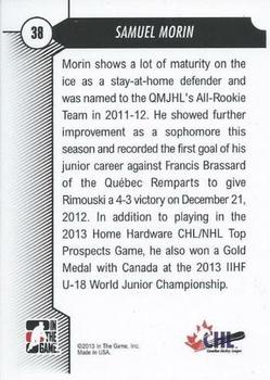 2012-13 In The Game Draft Prospects - Emerald #38 Samuel Morin Back