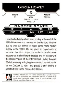 2013-14 In The Game Decades 1990s #62 Gordie Howe Back