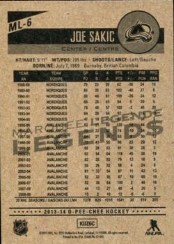 2013-14 O-Pee-Chee - Marquee Legends #ML-6 Joe Sakic Back