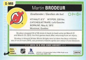 2013-14 O-Pee-Chee - Stickers #S-MB Martin Brodeur Back