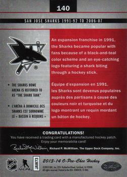 2013-14 O-Pee-Chee - Team Logo Patches #140 San Jose Sharks 1991-92 to 2006-07 (Primary) Back