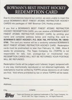 1997 Bowman CHL #NNO Redemption for Atomic Refractor Card Back