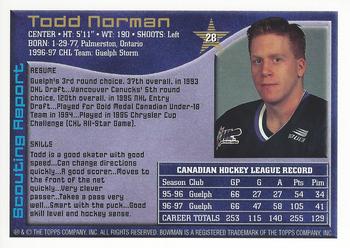 1997 Bowman CHL #28 Todd Norman Back