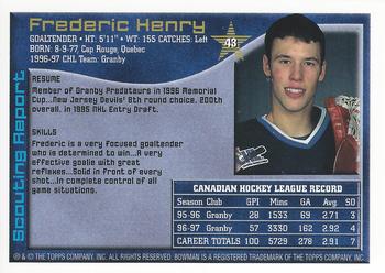 1997 Bowman CHL #43 Frederic Henry Back