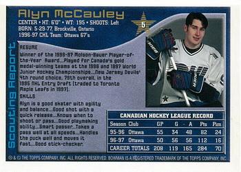 1997 Bowman CHL #5 Alyn McCauley Back
