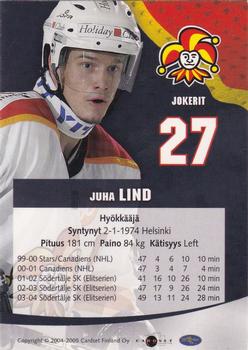 2004-05 Cardset Finland - Autographs #56 Juha Lind Back