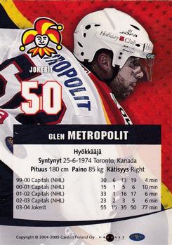 2004-05 Cardset Finland - Autographs #59 Glen Metropolit Back