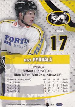 2004-05 Cardset Finland - Autographs #74 Mika Pyörälä Back