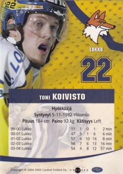 2004-05 Cardset Finland - Autographs #89 Toni Koivisto Back