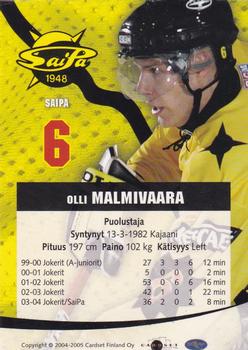 2004-05 Cardset Finland - Autographs #103 Olli Malmivaara Back