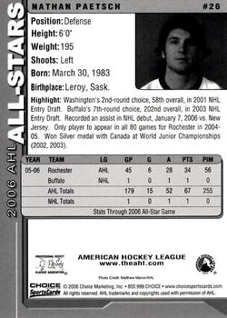 2005-06 Choice 2006 AHL All-Stars #26 Nathan Paetsch Back