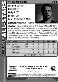 2005-06 Choice 2006 AHL All-Stars #28 Thomas Pock Back