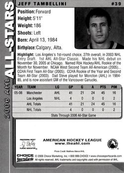 2005-06 Choice 2006 AHL All-Stars #39 Jeff Tambellini Back