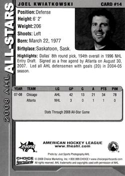 2007-08 Choice 2008 AHL All-Stars #14 Joel Kwiatkowski Back
