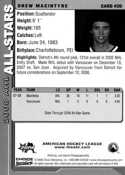 2007-08 Choice 2008 AHL All-Stars #20 Drew MacIntyre Back