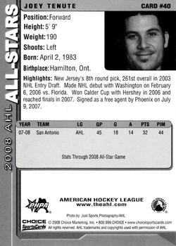 2007-08 Choice 2008 AHL All-Stars #40 Joey Tenute Back