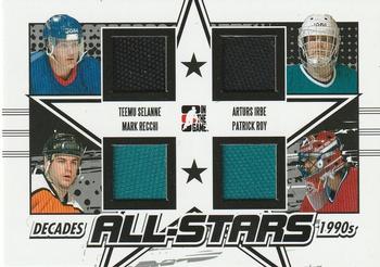 2013-14 In The Game Decades 1990s - All Stars Quad Jerseys Black #AS-06 Teemu Selanne / Arturs Irbe / Mark Recchi / Patrick Roy Front