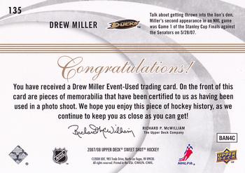 2007-08 Upper Deck Sweet Shot #135 Drew Miller Back