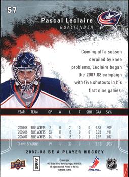 2007-08 Upper Deck Be a Player #57 Pascal Leclaire Back