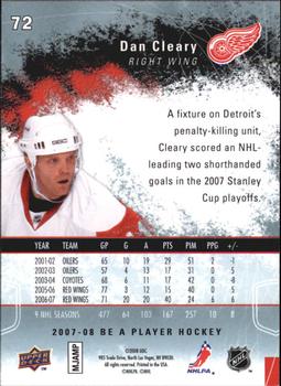 2007-08 Upper Deck Be a Player #72 Daniel Cleary Back