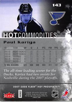 2007-08 Fleer Hot Prospects #143 Paul Kariya Back