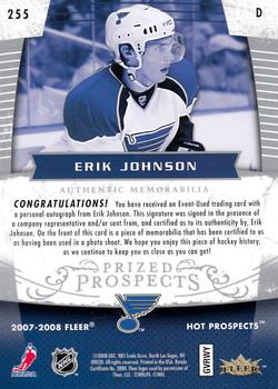 2007-08 Fleer Hot Prospects #255 Erik Johnson Back