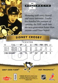2007-08 Fleer Hot Prospects #92 Sidney Crosby Back