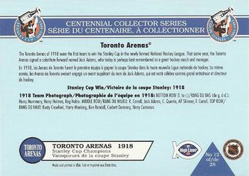 1992-93 High Liner Stanley Cup #12 Toronto Arenas Back