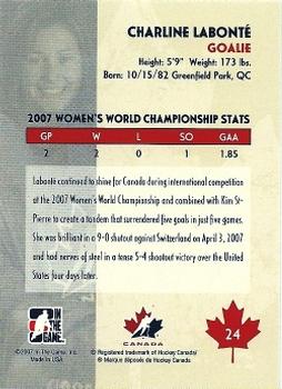 2007-08 In The Game O Canada #24 Charline Labonte Back