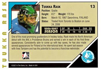 2007-08 In The Game Heroes and Prospects #13 Tuukka Rask Back