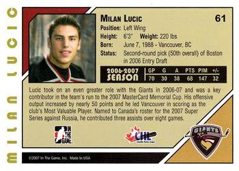 2007-08 In The Game Heroes and Prospects #61 Milan Lucic Back