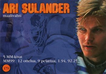 1999-00 Cardset Finland #179 Ari Sulander Back