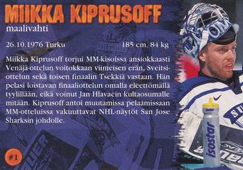 1999-00 Cardset Finland - Blazing Patriots #1 Miikka Kiprusoff Back