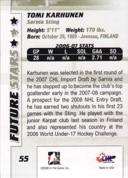 2007-08 In The Game Between the Pipes #55 Tomi Karhunen Back