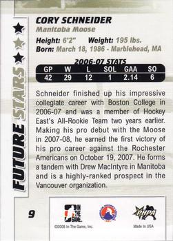 2007-08 In The Game Between the Pipes #9 Cory Schneider Back