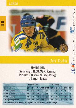 1994-95 Leaf Sisu SM-Liiga (Finnish) #13 Jari Torkki Back