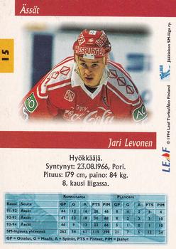 1994-95 Leaf Sisu SM-Liiga (Finnish) #15 Jari Levonen Back
