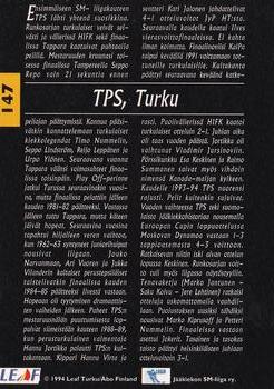 1994-95 Leaf Sisu SM-Liiga (Finnish) #147 TPS, Turku Back