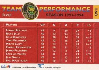 1994-95 Leaf Sisu SM-Liiga (Finnish) #168 Sami Lehtonen Back