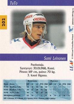 1994-95 Leaf Sisu SM-Liiga (Finnish) #202 Sami Leinonen Back