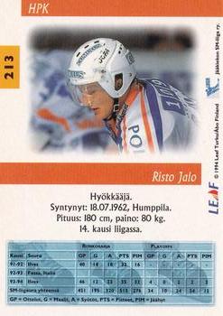 1994-95 Leaf Sisu SM-Liiga (Finnish) #213 Risto Jalo Back
