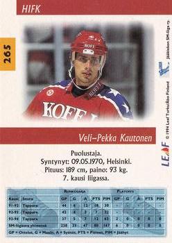 1994-95 Leaf Sisu SM-Liiga (Finnish) #265 Veli-Pekka Kautonen Back