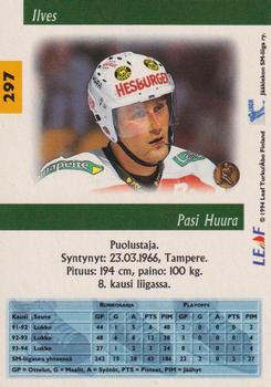 1994-95 Leaf Sisu SM-Liiga (Finnish) #297 Pasi Huura Back