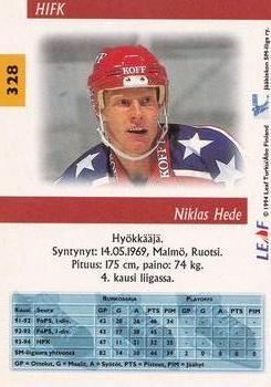 1994-95 Leaf Sisu SM-Liiga (Finnish) #328 Niklas Hede Back