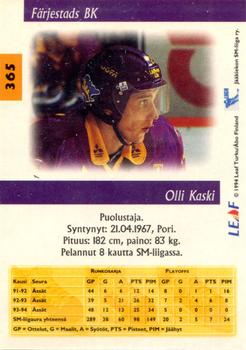 1994-95 Leaf Sisu SM-Liiga (Finnish) #365 Olli Kaski Back