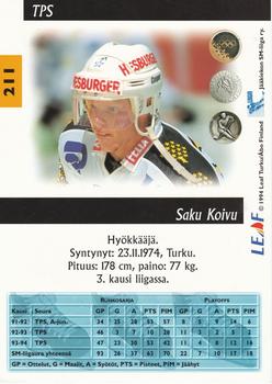 1994-95 Leaf Sisu SM-Liiga (Finnish) #211 Saku Koivu Back