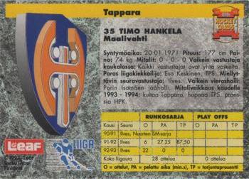 1993-94 Leaf Sisu SM-Liiga (Finnish) #59 Timo Hankela Back